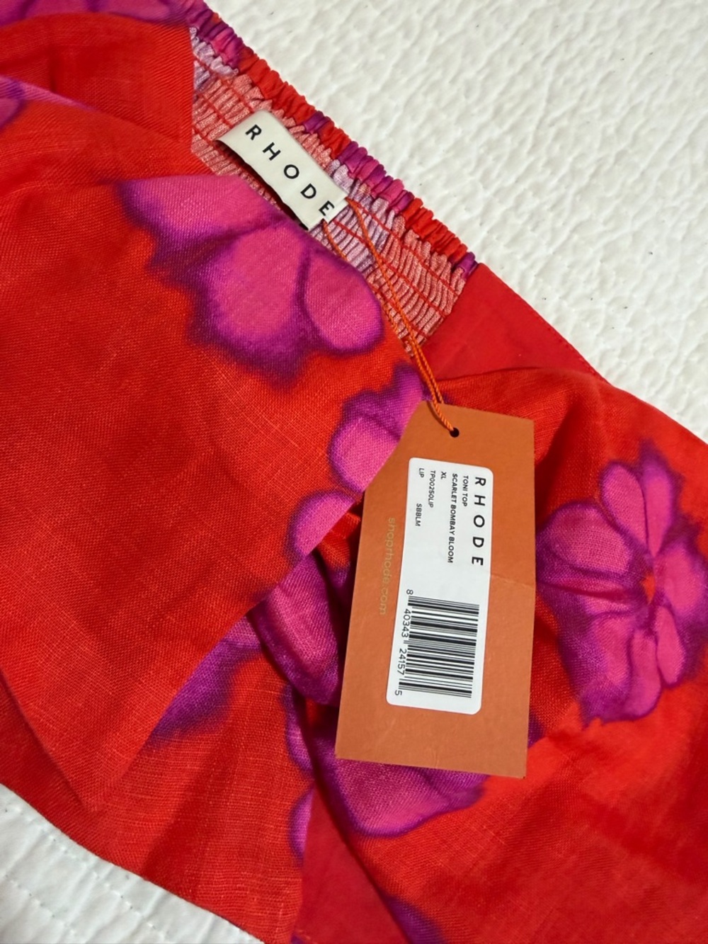 RHODE Red Floral Tie-Front Bandeau Top with Pink Accents - Picture 4 of 4